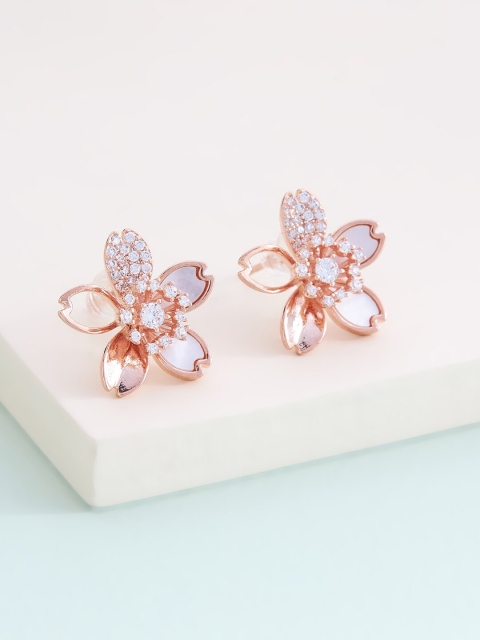 

Kushal's Fashion Jewellery Rose-Gold Plated Floral Studs Earrings