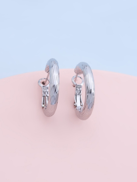 

Kushal's Fashion Jewellery Rhodium Plated Circular Hoop Earrings, Silver