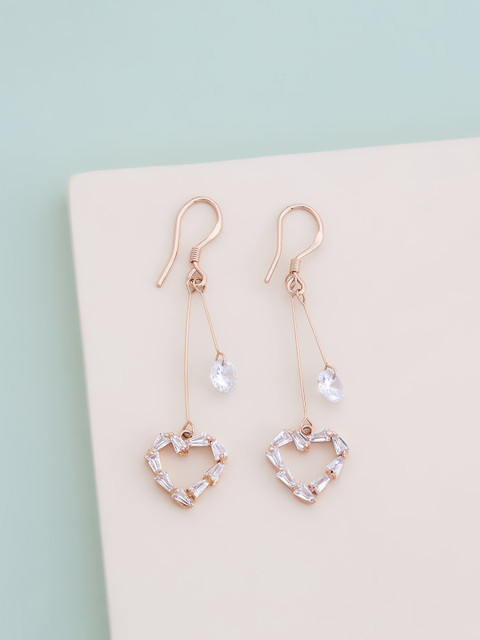 

Kushal's Fashion Jewellery White Heart Shaped With Sparkling Cubic Zirconia Drop Earrings