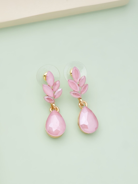 

Kushal's Fashion Jewellery Pink Teardrop Shaped Sparkling Cubic Zirconia Drop Earrings