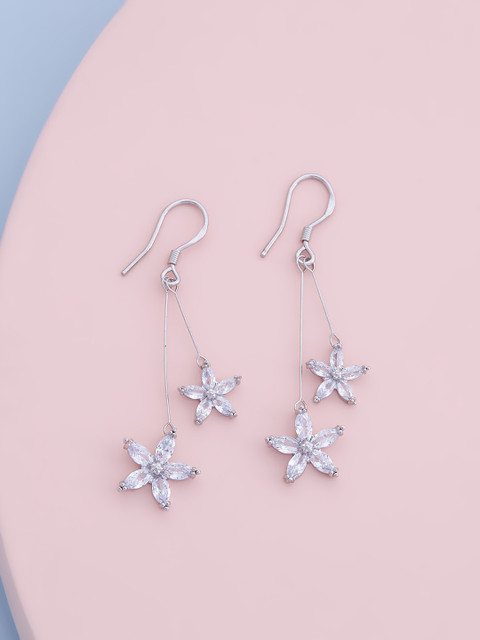 

Kushal's Fashion Jewellery White Floral Drop Earrings