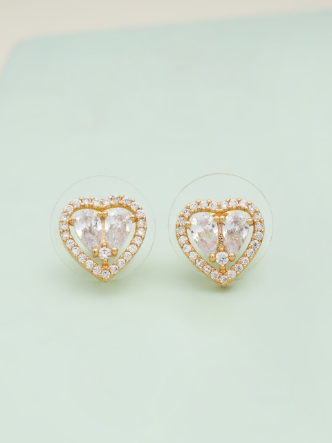 

Kushal's Fashion Jewellery Gold-Toned Heart Shaped Studs Earrings With Sparkling Zirconia