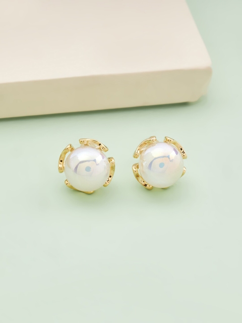 

Kushal's Fashion Jewellery Gold-Toned Circular Pearl Studs Earrings