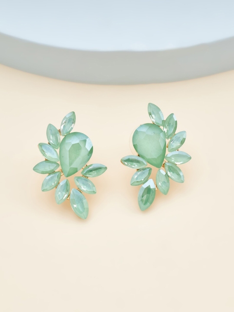 

Kushal's Fashion Jewellery Sea Green Floral Cubic Zirconia Studs Earrings