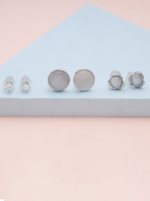 

Kushal's Fashion Jewellery Pack Of 3 Rhodium Plated Circular Studs Earrings, Silver