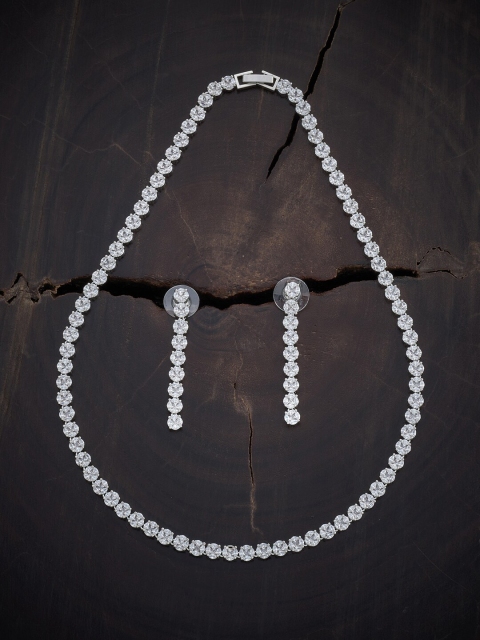 

Kushal's Fashion Jewellery Rhodium-Plated Silver-Toned White CZ-Studded Jewellery Set