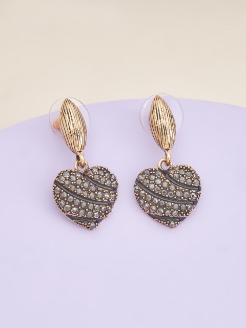 

Kushal's Fashion Jewellery Gold-Toned Oxidised Heart Shaped Drop Earrings