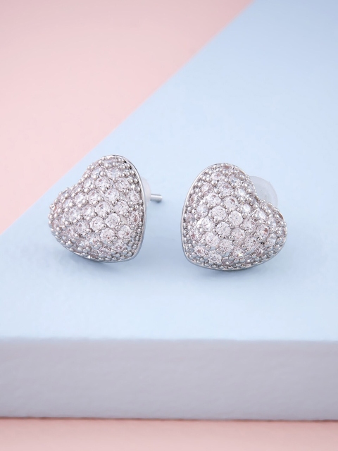 

Kushal's Fashion Jewellery Rhodium Plated Heart Shaped Studs Earrings, Silver