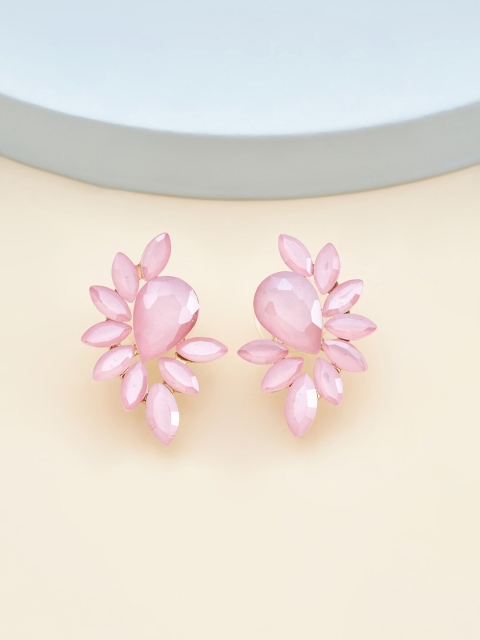 

Kushal's Fashion Jewellery Pink Floral Studs Earrings With Sparkling Cubic Zirconia