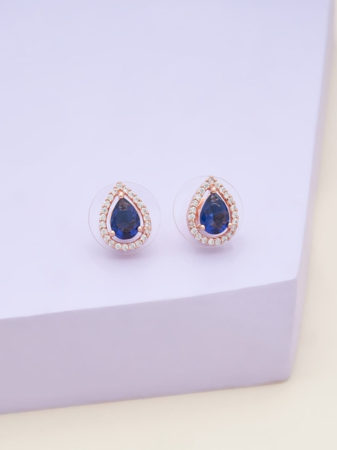 

Kushal's Fashion Jewellery Blue Teardrop Shaped Studs Earrings