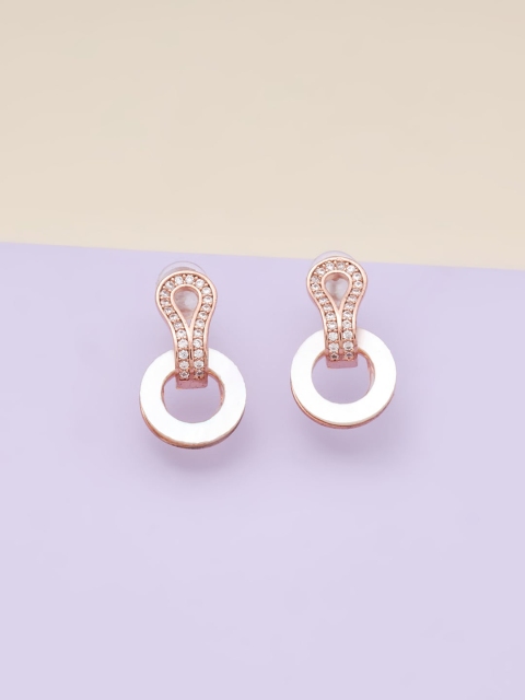 

Kushal's Fashion Jewellery White & Rose Gold Circular Studs Earrings