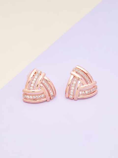 

Kushal's Fashion Jewellery Rose Gold & White Triangular Studs Earrings