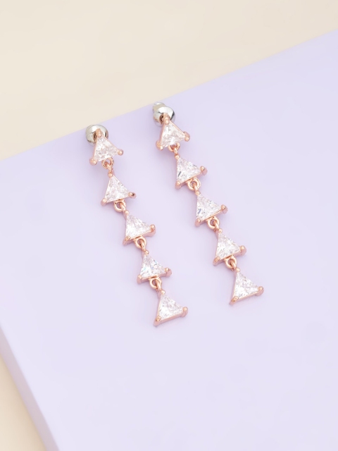 

Kushal's Fashion Jewellery Rose-Gold Plated Triangular Drop Earrings