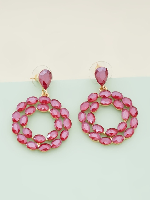 

Kushal's Fashion Jewellery Pink Circular Drop Earrings