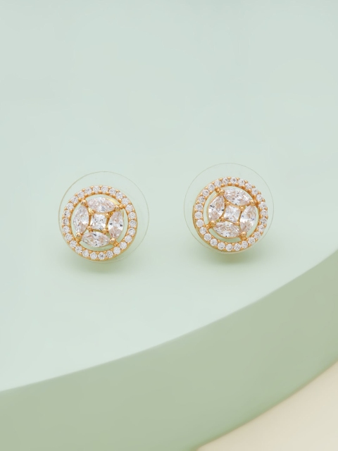 

Kushal's Fashion Jewellery White & Gold-Plated Circular Studs Earrings