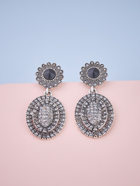 

Kushal's Fashion Jewellery Oxidized Black & Silver-Plated Oval Drop Earrings