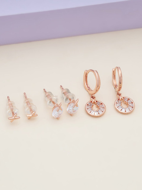 

Kushal's Fashion Jewellery Pack Of 3 Rose Gold Circular Studs Earrings
