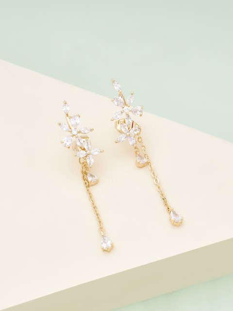 

Kushal's Fashion Jewellery Gold-Toned & White Floral Drop Earrings