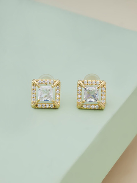 

Kushal's Fashion Jewellery White & Gold-Plated Square Studs Earrings