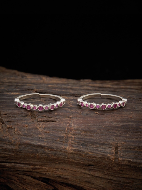 

Kushal's Fashion Jewellery Set Of 2 Rhodium-Plated Silver-Toned & Red CZ-Studded Toe Ring
