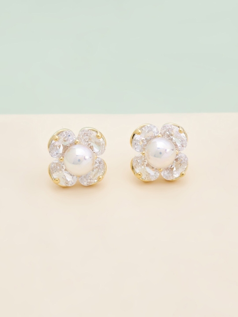 

Kushal's Fashion Jewellery White Floral Studs Pearl Earrings