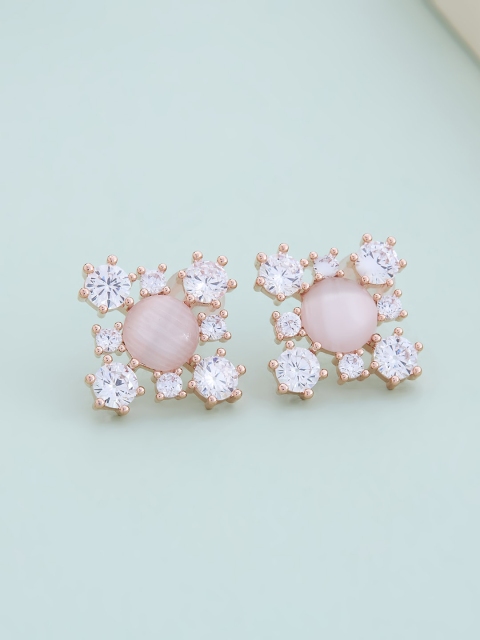 

Kushal's Fashion Jewellery Gold-Toned & Peach-Coloured Peacock Shaped Studs Earrings