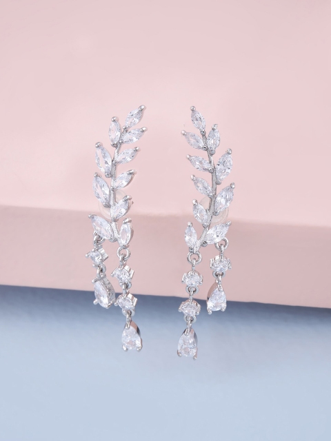 

Kushal's Fashion Jewellery Silver-Toned & White Leaf Shaped Drop Earrings