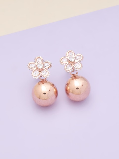 

Kushal's Fashion Jewellery Rose Gold and White Spherical Drop Earrings