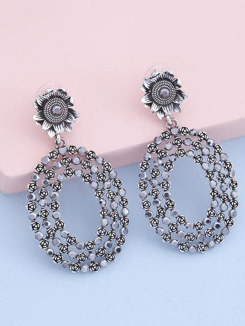 

Kushal's Fashion Jewellery Grey & White Oval Studs Earrings