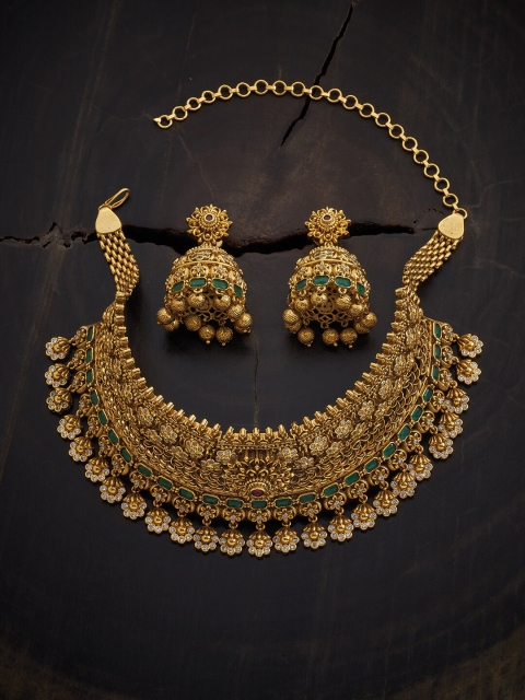 

Kushal's Fashion Jewellery Gold Plated Green CZ-Studded Jewellery Set