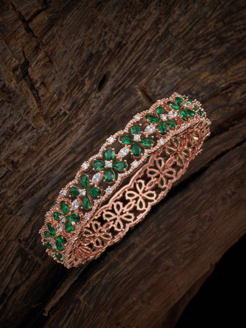 

Kushal's Fashion Jewellery Rose-Gold Plated Green Cubic Zirconia Studded Bangles