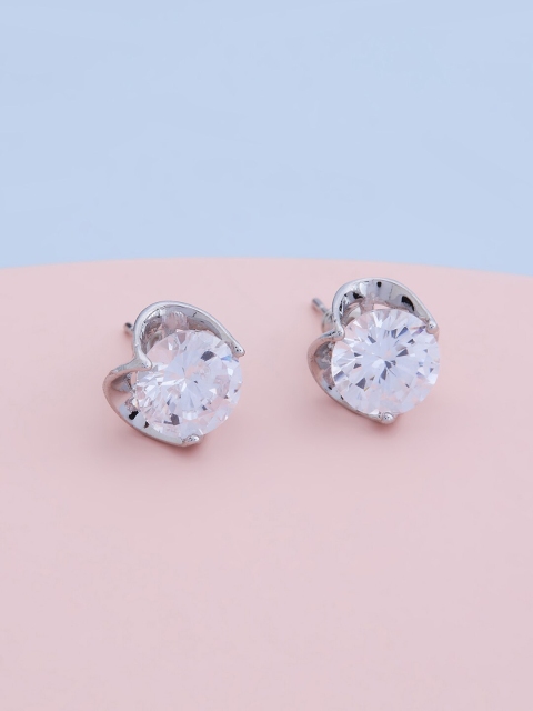 

Kushal's Fashion Jewellery Silver-Toned & White Circular Studs Earrings