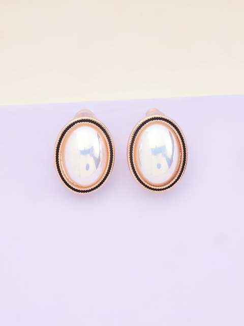 

Kushal's Fashion Jewellery Rose Gold & White Oval Studs Earrings