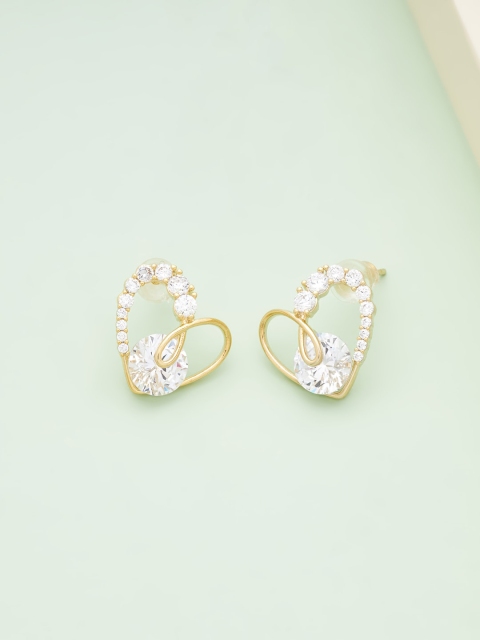 

Kushal's Fashion Jewellery Gold Plated Heart Shaped Studs Earrings, White