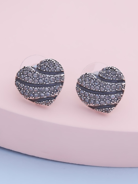 

Kushal's Fashion Jewellery Heart Shaped Studs Earrings, Grey