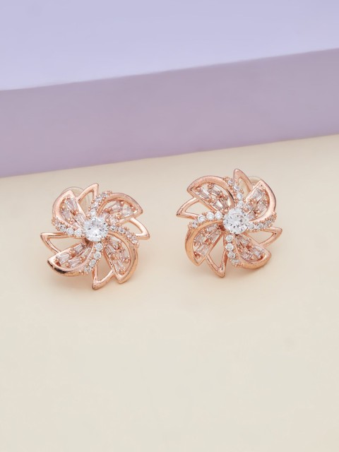 

Kushal's Fashion Jewellery Rose-Gold Plated Floral Studs Earrings, White