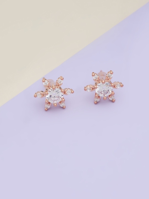 

Kushal's Fashion Jewellery Rose-Gold Plated Floral Studs Earrings, White