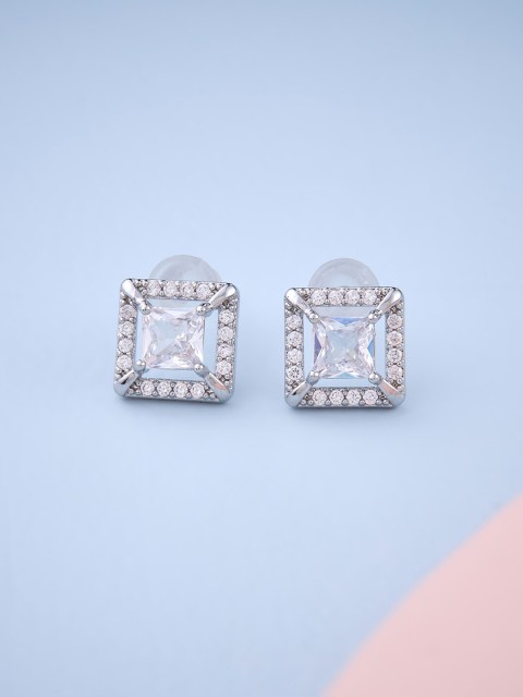 

Kushal's Fashion Jewellery Rhodium Plated Square Studs Earrings, White