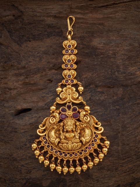 

Kushal's Fashion Jewellery Gold-Toned Green Stone-Studded Maang Tikka