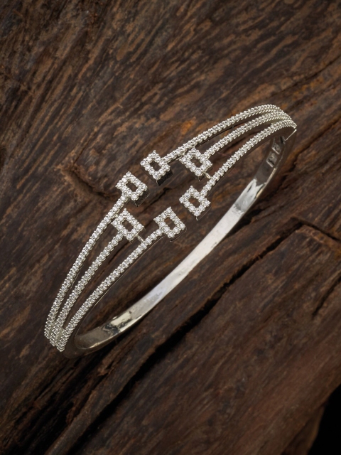 

Kushal's Fashion Jewellery Rhodium-Plated Silver-Toned & White CZ Studded Adjustable Bangle