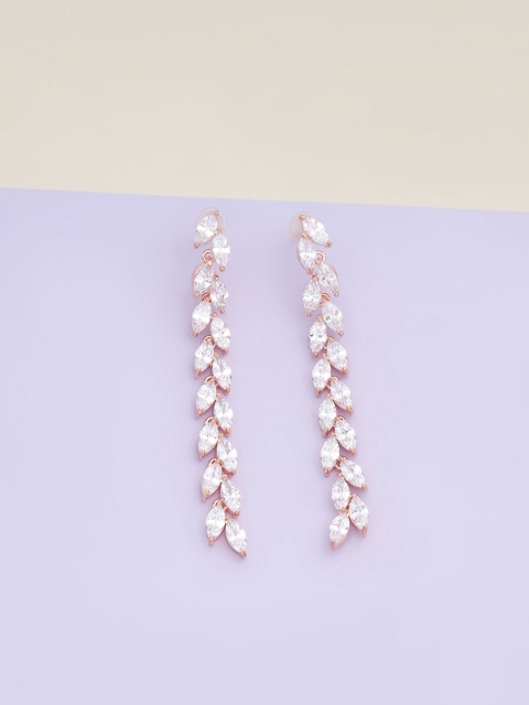 

Kushal's Fashion Jewellery Rose-Gold Plated Contemporary Drop Earrings, White
