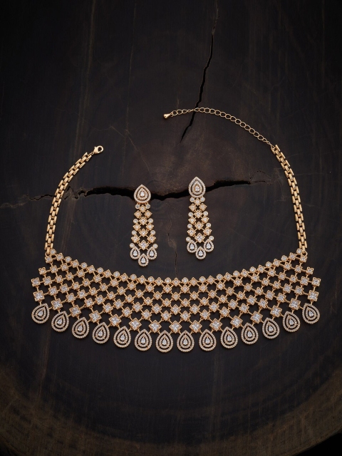 

Kushal's Fashion Jewellery Gold-Plated White CZ-Studded Jewellery Set
