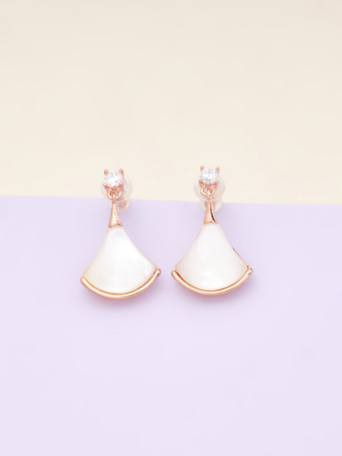 

Kushal's Fashion Jewellery Women Rose-Gold Plated White Triangular Drop Earrings