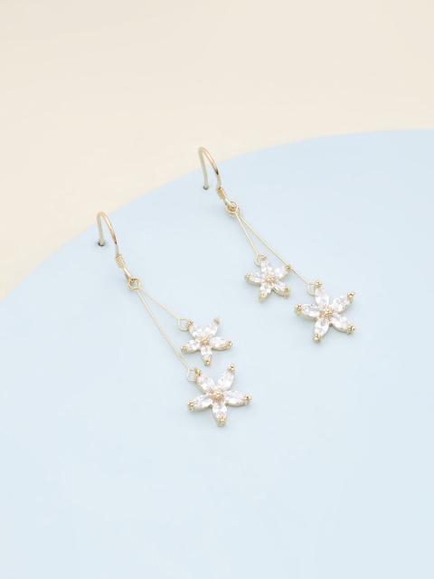 

Kushal's Fashion Jewellery Women Gold Plated White Floral Drop Earrings