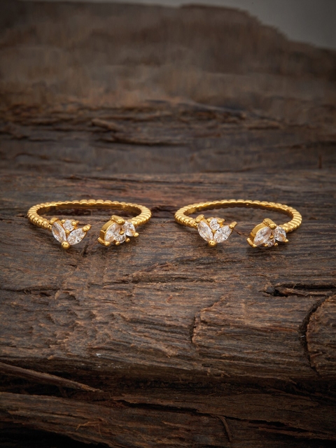 

Kushal's Fashion Jewellery Gold-Plated & White CZ Studded Toe Rings