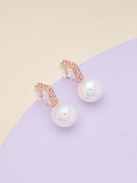 

Kushal's Fashion Jewellery White Spherical Studs Earrings