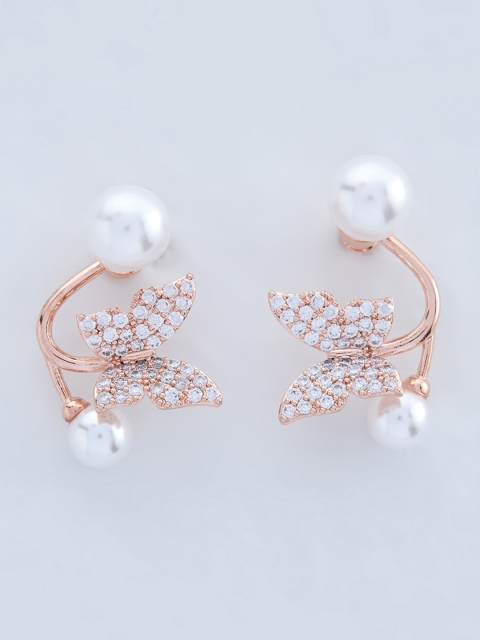 

Kushal's Fashion Jewellery Women Rose-Gold White Quirky Studs Earrings