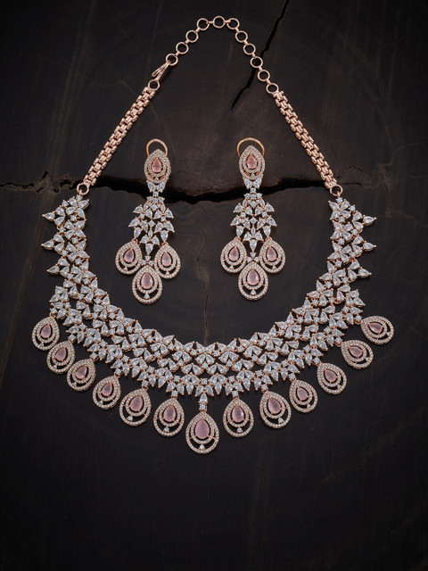 

Kushal's Fashion Jewellery Rose Gold-Plated Pink CZ-Studded Jewellery Set