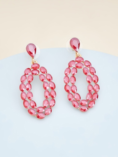 

Kushal's Fashion Jewellery Women Red Oval Drop Earrings