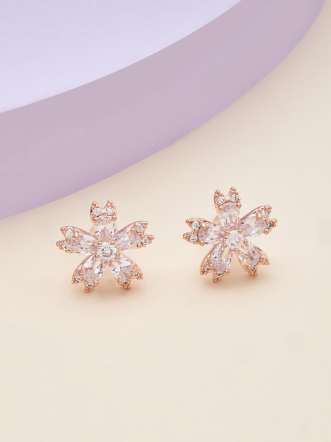 

Kushal's Fashion Jewellery Women Rose-Gold Plated White Floral Studs Earrings